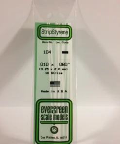 104 - .010" X .080" - OPAQUE WHITE POLYSTYRENE STRIP - 14" - 10 piece