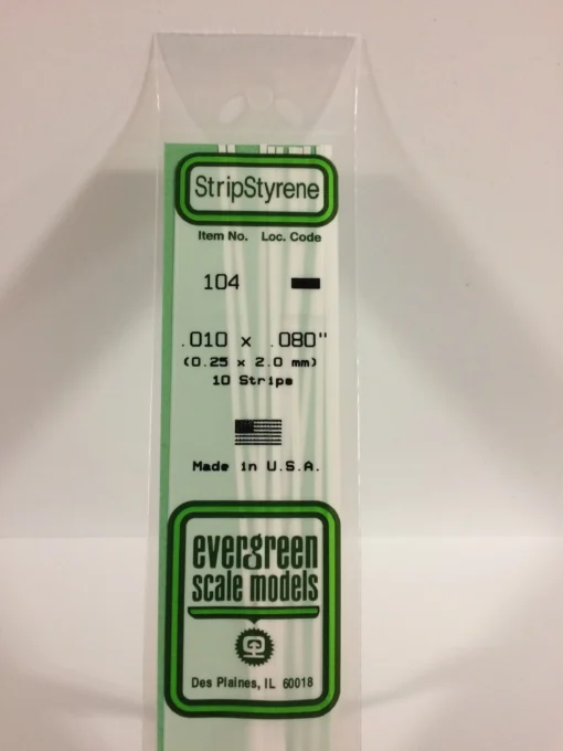 104 - .010" X .080" - OPAQUE WHITE POLYSTYRENE STRIP - 14" - 10 piece