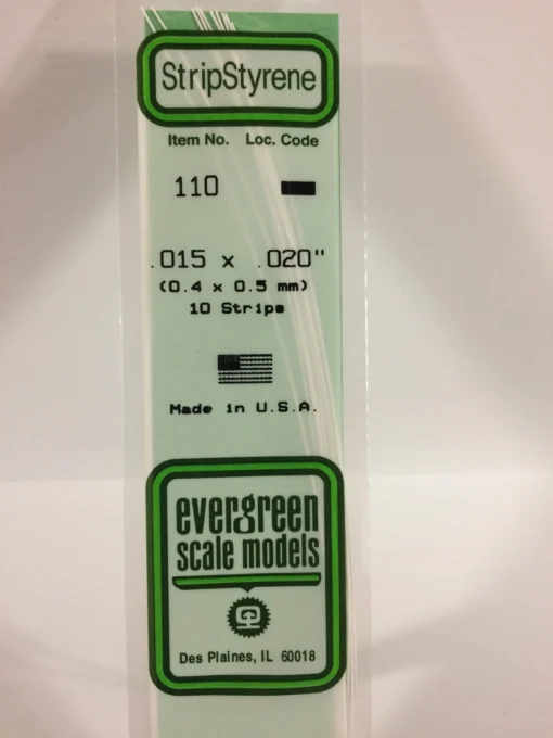 110 - .015" X .020" - OPAQUE WHITE POLYSTYRENE STRIP - 14" - 10 piece