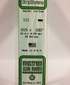 111 - .015" X .030" - OPAQUE WHITE POLYSTYRENE STRIP - 14" - 10 piece
