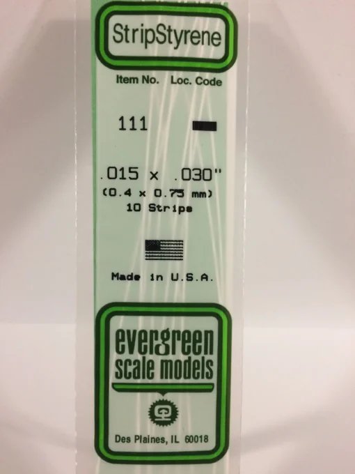 111 - .015" X .030" - OPAQUE WHITE POLYSTYRENE STRIP - 14" - 10 piece