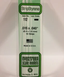 112 - .015" X .040" - OPAQUE WHITE POLYSTYRENE STRIP - 14" - 10 piece