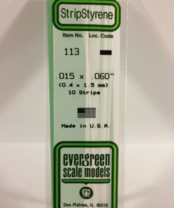 113 - .015" X .060" - OPAQUE WHITE POLYSTYRENE STRIP - 14" - 10 piece