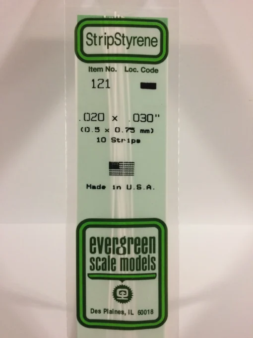 121 - .020" X .030" - OPAQUE WHITE POLYSTYRENE STRIP - 14" - 10 piece