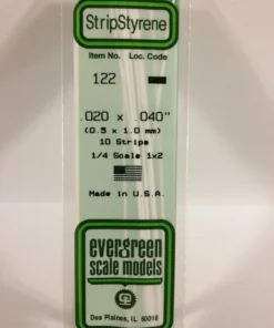 122 - .020" X .040" - OPAQUE WHITE POLYSTYRENE STRIP - 14" - 10 piece