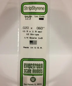 123 - .020" X .060" - OPAQUE WHITE POLYSTYRENE STRIP - 14" - 10 piece