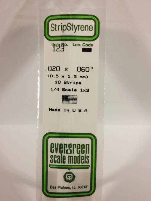 123 - .020" X .060" - OPAQUE WHITE POLYSTYRENE STRIP - 14" - 10 piece