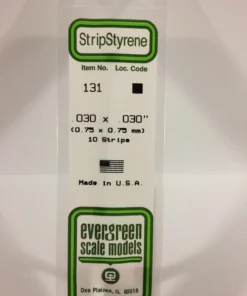 131 - .030" X .030" - OPAQUE WHITE POLYSTYRENE STRIP - 14" - 10 piece