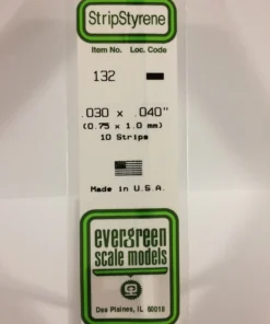 132 - .030" X .040" - OPAQUE WHITE POLYSTYRENE STRIP - 14" - 10 piece