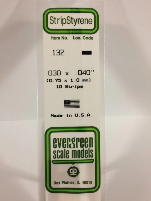132 - .030" X .040" - OPAQUE WHITE POLYSTYRENE STRIP - 14" - 10 piece