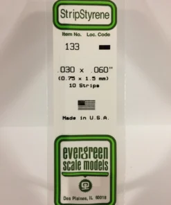 133 - .030" X .060" - OPAQUE WHITE POLYSTYRENE STRIP - 14" - 10 piece