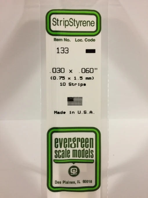 133 - .030" X .060" - OPAQUE WHITE POLYSTYRENE STRIP - 14" - 10 piece