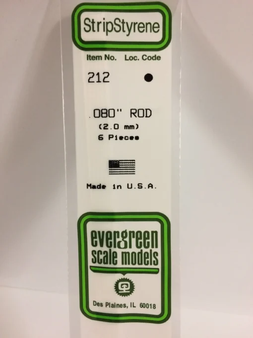 212 - .080" (2.0mm) OD WHITE POLYSTYRENE ROD - 14" - 6 piece