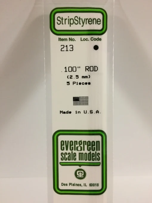213 - .100" (2.5mm) OD WHITE POLYSTYRENE ROD - 14" - 5 pieces