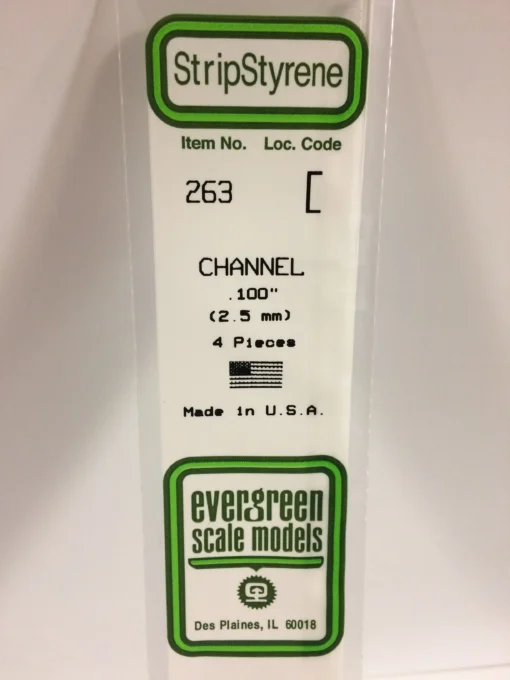 263 - .100" (2.5mm) OPAQUE WHITE POLYSTYRENE CHANNEL - 14" - 4 piece