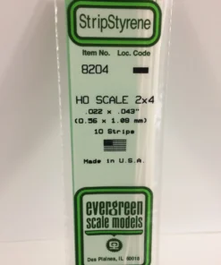 8204 - .022" X .043" / .6mm X 1.1mm OPAQUE WHITE POLYSTYRENE HO SCALE STRIPS (2X4)