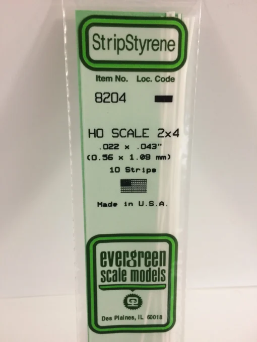 8204 - .022" X .043" / .6mm X 1.1mm OPAQUE WHITE POLYSTYRENE HO SCALE STRIPS (2X4)