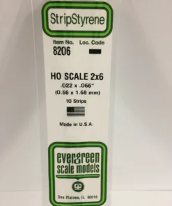 8206 - .022" X .066" / .6mm X 1.7mm OPAQUE WHITE POLYSTYRENE HO SCALE STRIPS (2X6)