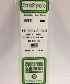 8208 - .022" X .090" / .6mm X 2.3mm OPAQUE WHITE POLYSTYRENE HO SCALE STRIPS (2X8)