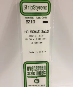 8210 - .022" X .112" / .6mm X 2.8mm OPAQUE WHITE POLYSTYRENE HO SCALE STRIPS (2X10)