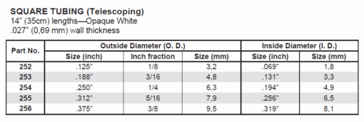 256 - .375" (9.5mm)OPAQUE WHITE POLYSTYRENE SQUARE TUBING - Image 3